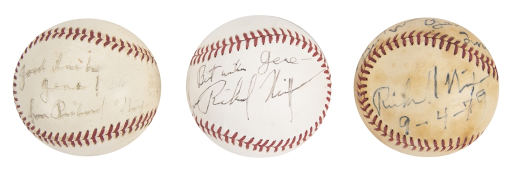 Lot of (3) Richard Nixon Signed & Inscribed OAL Baseballs To Gene Autry (Autry LOA & Beckett)